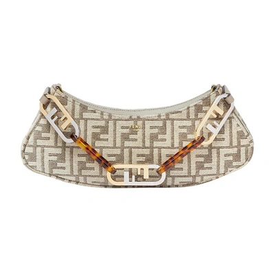 Fendi O'lock Swing Logo-jacquard Chenille Shoulder Bag In Beige