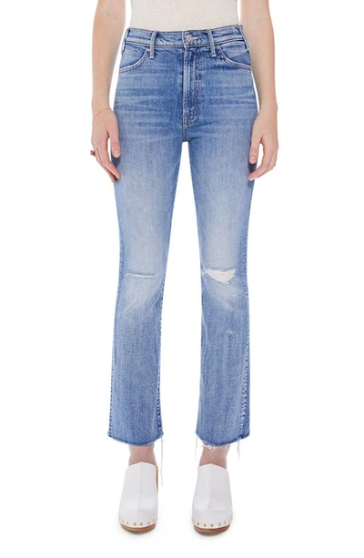 Mother The Hustler High Rise Frayed Flare Leg Ankle Jeans In Crashing Hard