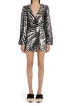 Dolce & Gabbana Wrap-effect Sequined Jersey Mini Wrap Dress In S1006 Argento/ Nero