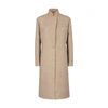 Fendi Brown Embroidered Wool Blend Coat In Beige