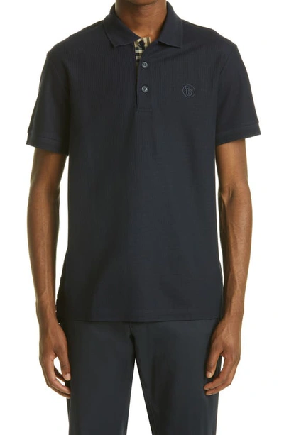 Burberry Eddie Embroidered Piqué Polo In Blue