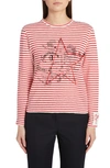 Golden Goose Red Striped Long Sleeved T-shirt In Ecru/ Tango Red