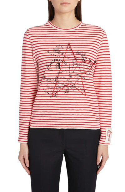 Golden Goose Star Print Striped Long Sleeved T Shirt In Red