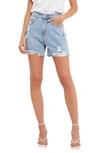 Grey Lab Destroyed High Waist Denim Shorts In Denim