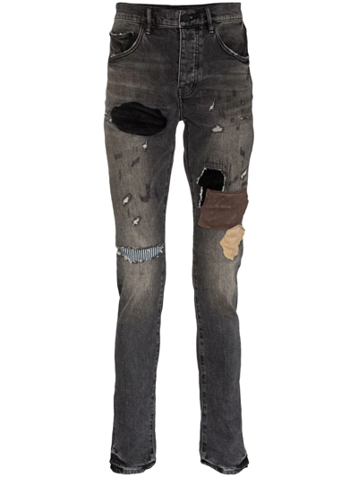Purple Brand Black Distressed Patchwork Skinny Jeans