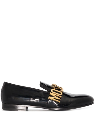 Moschino Logo-plaque Leather Loafers In Black