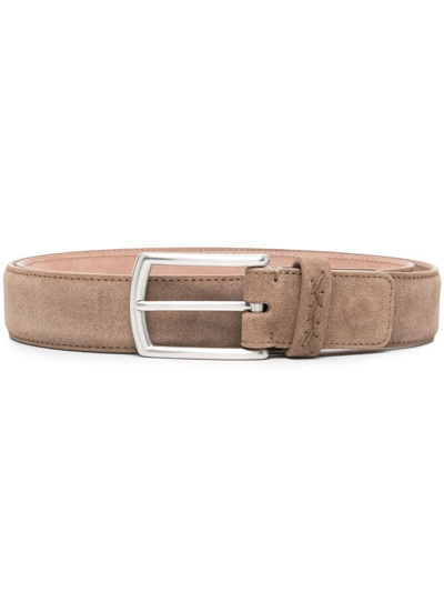 Zegna Tonal-stitch Detail Belt In Brown