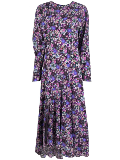 Isabel Marant Floral-print Long-sleeve Maxi Dress In Ultra Violet