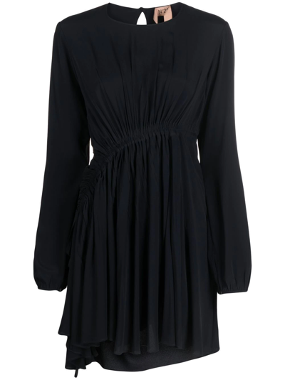 N°21 Asymmetric Ruched Mini Dress In Blau
