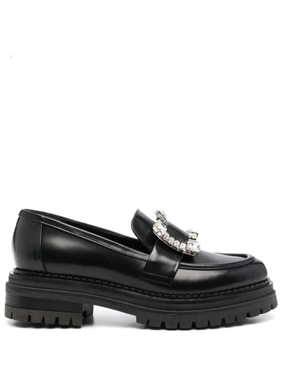 Sergio Rossi Crystal Embellished Chunky-sole Loafers In Black