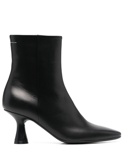 Mm6 Maison Margiela Contrasting-stitch Detail 80mm Ankle Boots In 黑色