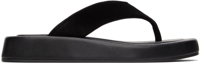The Row Ginza Leather And Velvet Platform Flip Flops In Black