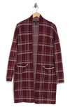 Ellen Tracy Two-tone Jacquard Sweater Cardigan In Windsor Wine Plaid