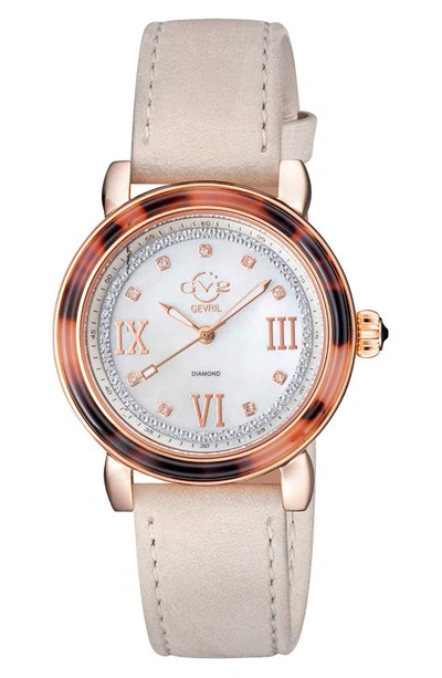Gv2 Marsala Tortoise Pattern Mother-of-pearl Dial Diamond Suede Strap Watch, 36mm In Beige