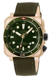 Gv2 Xo Gold-tone Submarine Canvas Strap Watch, 44mm In Green