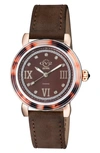 Gv2 Marsala Tortoise Pattern Mother-of-pearl Dial Diamond Suede Strap Watch, 36mm In Brown