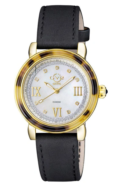 Gv2 Marsala Tortoise Pattern Mother Of Pearl Dial Suede Strap Watch, 36mm In Black