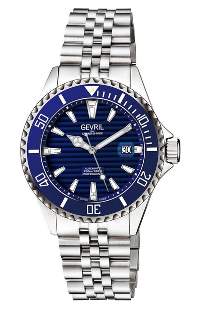 Gevril Men's Chambers 43mm Stainless Steel Swiss Automatic Bracelet Watch In Blue