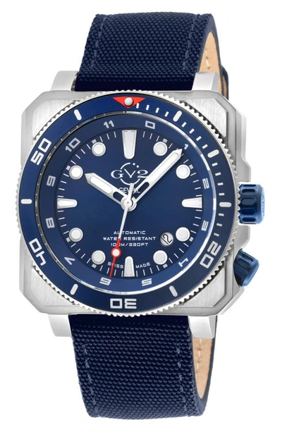 Gv2 Xo Submarine Canvas Strap Watch, 44mm In Blue