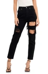 Grey Lab Cutout Ripped High Waist Slim Straight Leg Jeans In Black