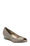 Bandolino Candra Womens Peep Toe Slip On Wedge Heels In Gold