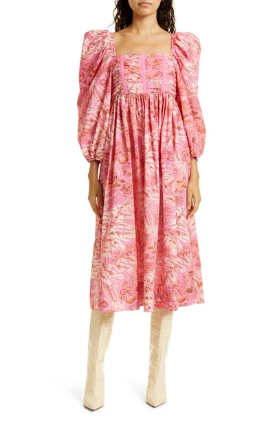 Ulla Johnson Leilani Balloon-sleeve Floral Midi Dress In Camellia