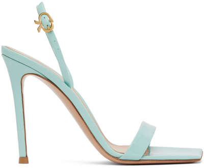 Gianvito Rossi Vernice Patent Ribbon Slingback Sandals In Mint