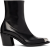 Alexander Mcqueen Boxcar Calfskin Cap-toe Ankle Booties In 1081 Black/silver