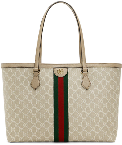 Gucci Beige & Off-white Ophidia Medium Gg Tote In 9682 Beige M.whi/oat