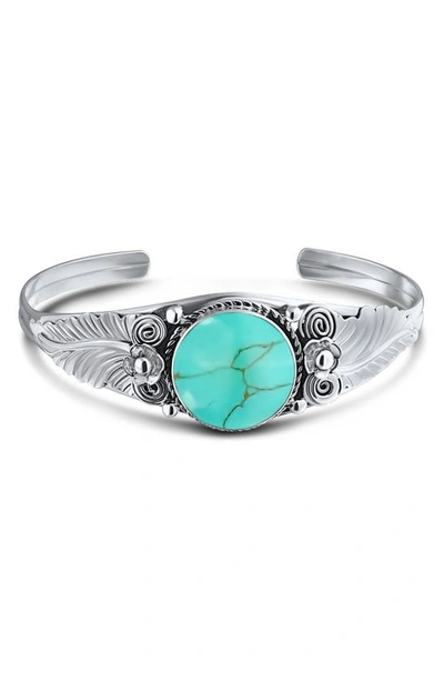 Bling Jewelry Sterling Silver Garden Blue Simulated Turquoise Cuff Bracelet In Black