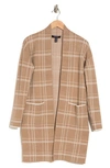 Ellen Tracy Two-tone Jacquard Sweater Cardigan In Camel Mix Plaid
