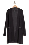 Ellen Tracy Two-tone Jacquard Sweater Cardigan In Charcoal Mix