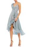 Mac Duggal Metallic Polka Dot Ruffle Midi Dress In Slate Grey