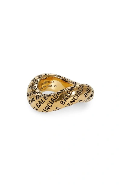 Balenciaga Logo Ring In Antique Gold