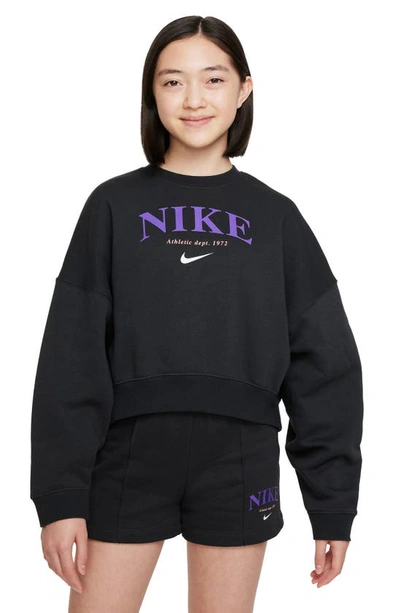 Nike Kids Black Oversized Sportswear Trend Sweatshirt In Off Noir
