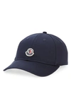 Moncler Kids Navy Logo Cotton-twill Cap In Blue