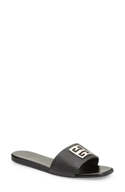 Givenchy 4g Lambskin Medallion Flat Sandals In Black