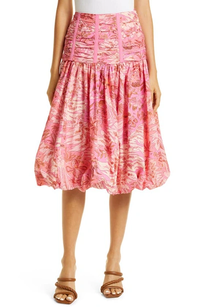 Ulla Johnson Roselani Ruched Floral-print Skirt In Pink