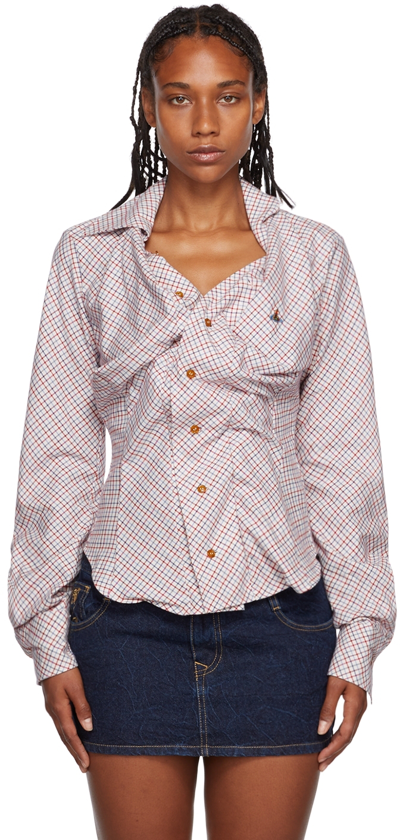 Vivienne Westwood Check-print Ruched Cotton Shirt In Neutrals