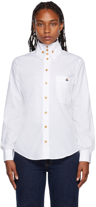 Vivienne Westwood Krall White Logo-embroidered Cotton Shirt In White-