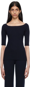 Chloé Boat Neck Wool Sweater In 4c4 Navy