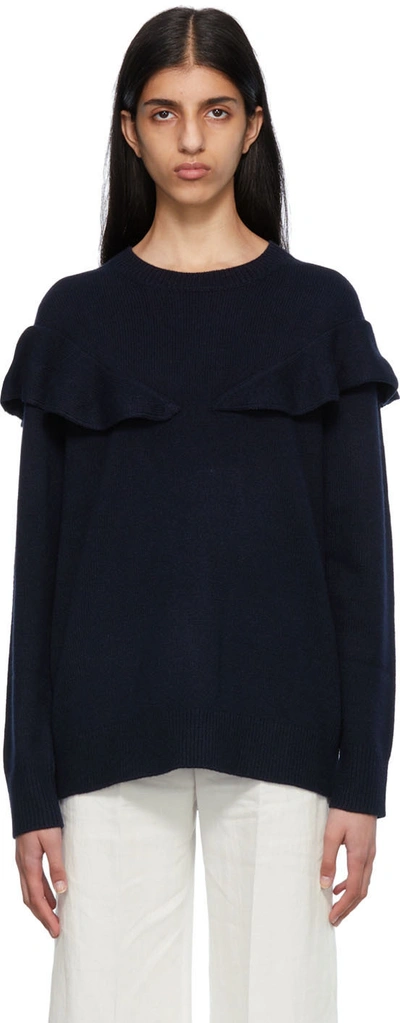 Chloé Navy Ruffled Sweater In 48a Iconic Navy