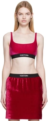 Tom Ford Logo Band Velvet Bralette In Raspberry