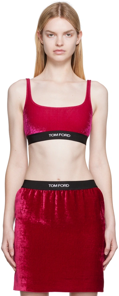 Tom Ford Logo Band Velvet Bralette In Fuxia