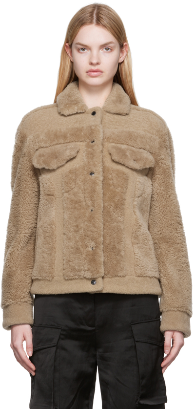 Tom Ford Single-breasted Shearling Jacket In Neutrals