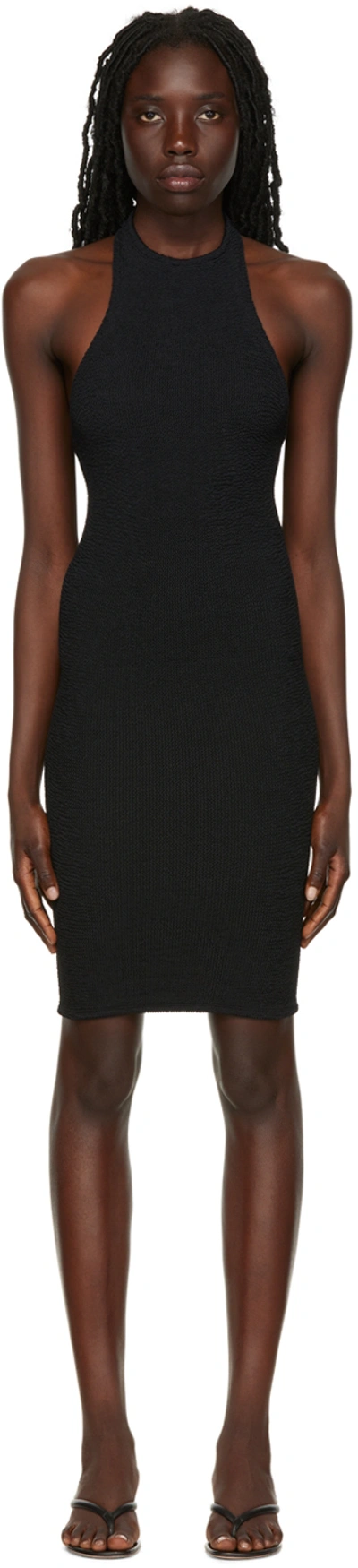 Hunza G Polly Halterneck Seersucker Mini Dress In Black