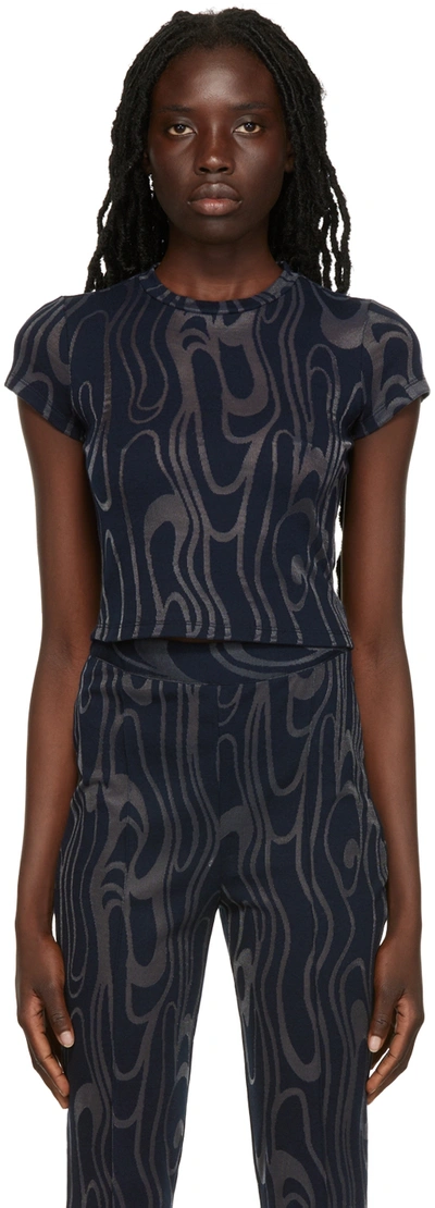 Eckhaus Latta Shrunk Wave Jacquard Crop Mesh T-shirt