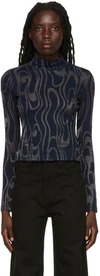 Eckhaus Latta Shrunk Wave Jacquard Mesh Turtleneck Top In Wave