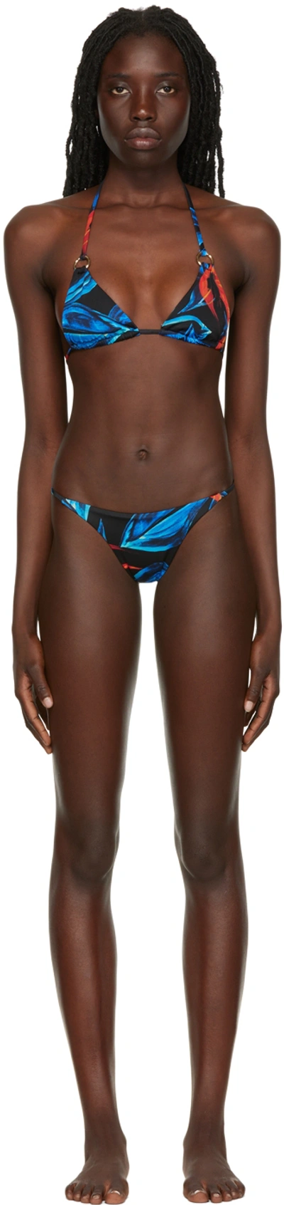 Louisa Ballou Blue Mini Ring Bikini In Night Blooming Flowe