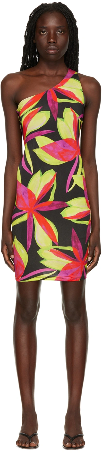 Louisa Ballou One-shoulder Floral-print Stretch-jersey Mini Dress In Electric Pink Flower